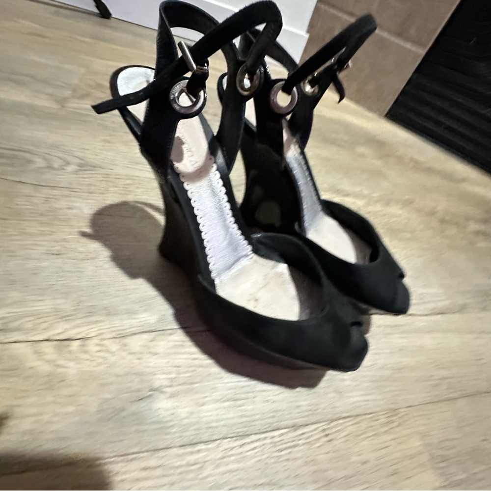 Giorgio Armani Black Sculptural Heel Peep Toe Sandals Size 8